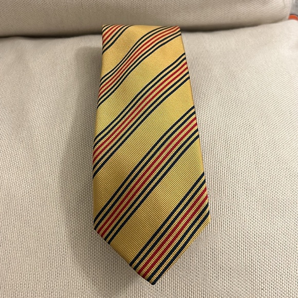 Ben Silver 100% Silk Men's Neck Tie - Charleston - London- Gold/Red/Navy OS - Picture 2 of 5